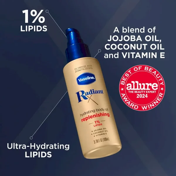 Vaseline Radiant X Replenishing and Hydrating Body Oil with 1% Lipids. Jojoba Oil. Coconut Oil. & Vitamin E 3.7 oz - Image 4