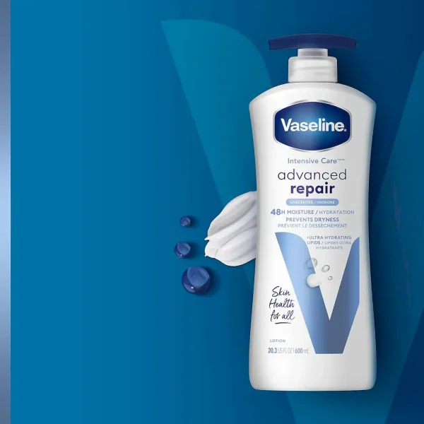 Vaseline Intensive Care Unscented Advanced Repair Body Lotion Ultra-Hydrating with Lipids for Extremely Dry Skin. 20.3 oz. Pack of 3 - Image 13