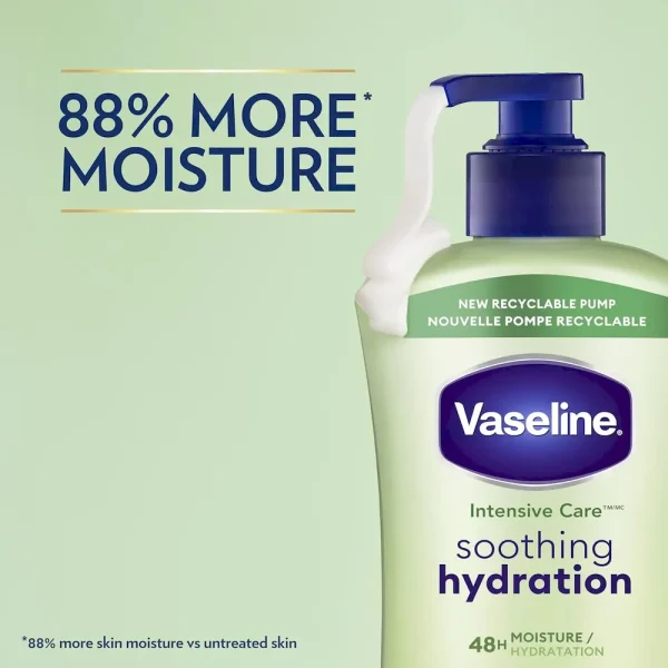 Vaseline Intensive Care Body Lotion for Dry Skin Soothing Hydration Lotion Made with Ultra-Hydrating Lipids + 1% Aloe Vera Extract to Refresh Dehydrated Skin 20.3 oz. Pack of 3 (packaging May Vary) - Image 6