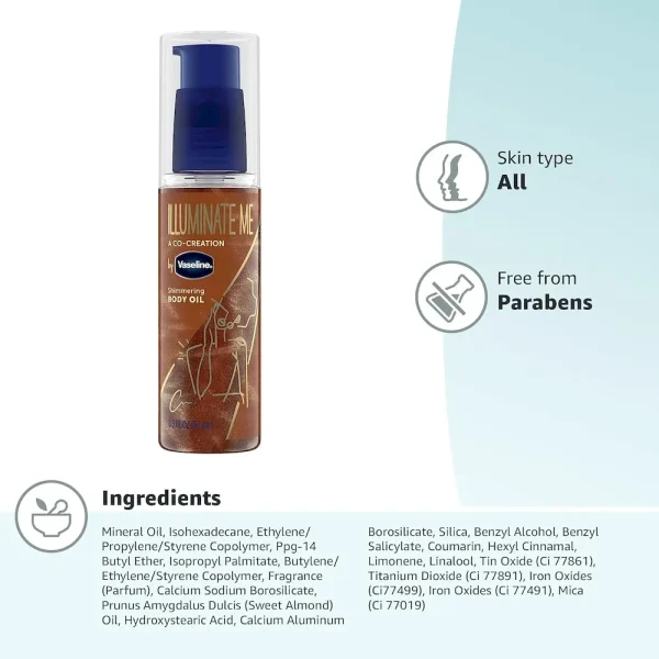 Vaseline Illuminate Me Shimmering Body Oil Created for Melanin Rich Skin. Illuminates Skin with Finishing Touch of Shimmer for Glowing Skin 3.3 oz - Image 11
