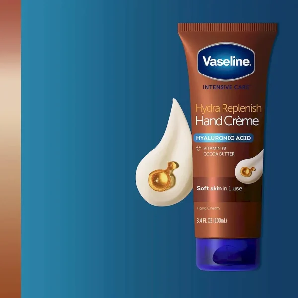 Vaseline Intensive Care Hand Cr??me Moisturizer for Dry Hands Hydra Replenish Made with hyaluronic acid. vitamin B3. and cocoa butter 3.4 oz 6 Count - Image 7