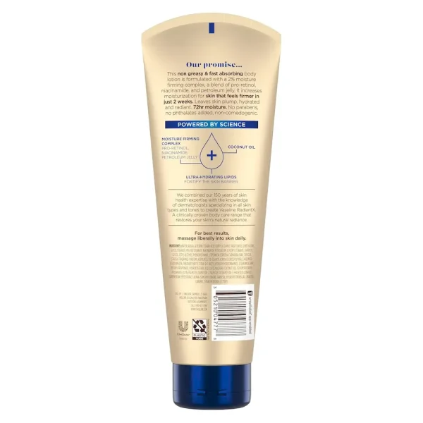 Vaseline Radiant X Firm & Restore with Pro-Retinol. Niacinamide & Coconut Oil. Nourishing Body Lotion 8 oz - Image 2