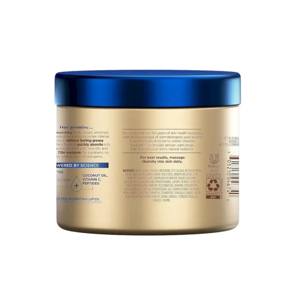 Vaseline Radiant X Deep Nourishment Body Cream 100% Pure Shea Butter. Coconut Oil. Vitamin C. & Peptides 10 oz - Image 2