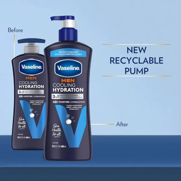 Vaseline Men Cooling Hydration 3-in-1 4 Pack for Dry Skin Face. Hands & Body Lotion for Men with Menthol & Ultra-Hydrating Lipids 20.3 oz - Image 3