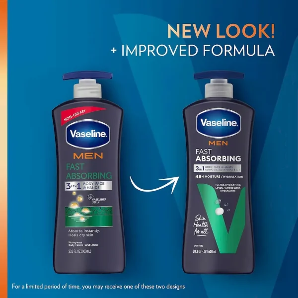 Vaseline Men Fast Absorbing 3-in-1 Face. Hands & Body Lotion for Men. 4 pack For Dry Skin.Absorbs in Just 15 Seconds for Moisturized Skin 20.3 Oz - Image 3