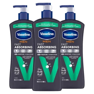 Vaseline Men’s Healing Moisture Hand & Body Lotion For Dry or Cracked Skin Fast Absorbing Non-Greasy Lotion for Men 20.3 oz. Pack of 3