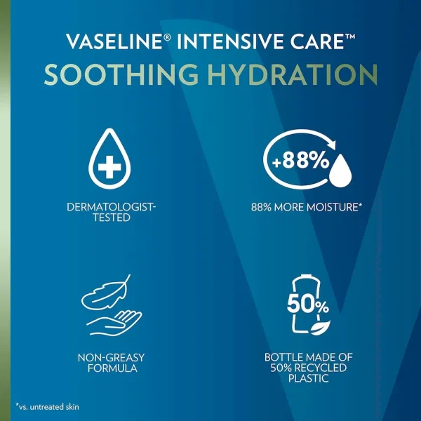 Vaseline Intensive Care Body Lotion 4 Count Soothing Hydration for Dry Skin with Ultra-Hydrating Lipids + 1% Aloe Vera Extract to Refresh Dehydrated Skin 20.3 Oz - Image 8