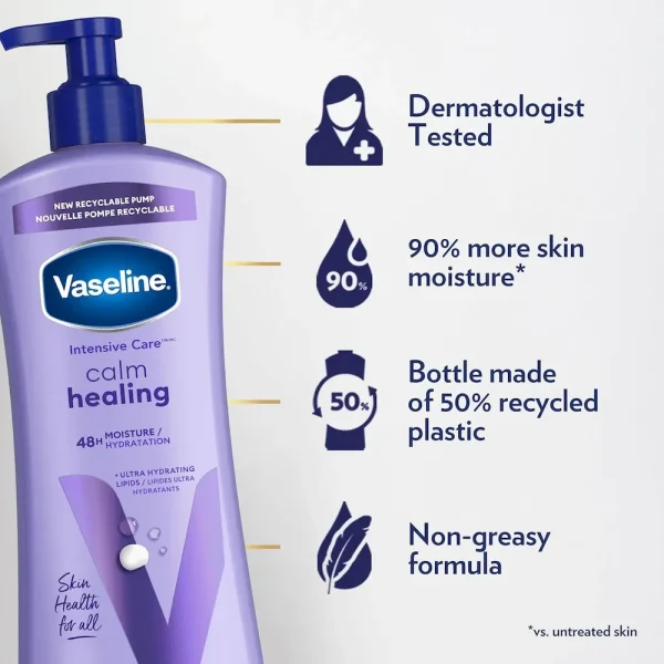 Vaseline Intensive Care Calm Healing Body Lotion 3 count for Dry Skin Made with Ultra-Hydrating Lipids and Lavender Extract to Heal and Restore Dry Skin 20.3 oz - Image 4