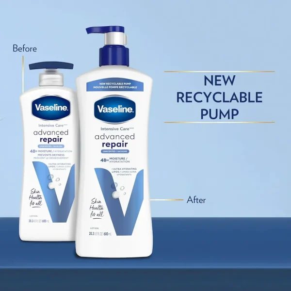 Vaseline Intensive Care Unscented Advanced Repair Body Lotion Ultra-Hydrating with Lipids for Extremely Dry Skin. 20.3 oz. Pack of 3 - Image 3