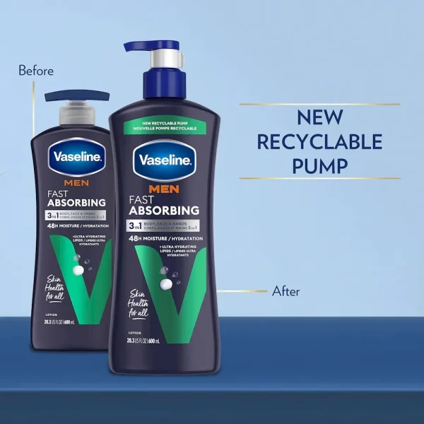 Vaseline Men’s Healing Moisture Hand & Body Lotion For Dry or Cracked Skin Fast Absorbing Non-Greasy Lotion for Men 20.3 oz. Pack of 3 - Image 3