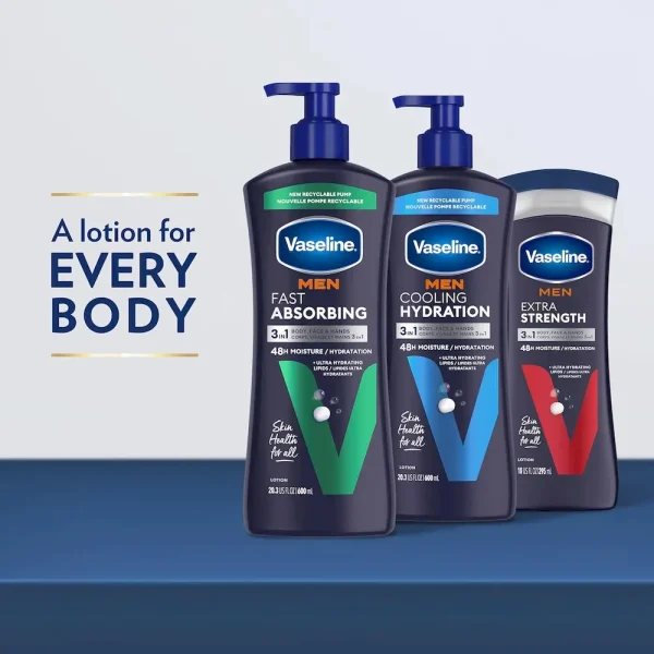 Vaseline Men Cooling Hydration 3-in-1 4 Pack for Dry Skin Face. Hands & Body Lotion for Men with Menthol & Ultra-Hydrating Lipids 20.3 oz - Image 9