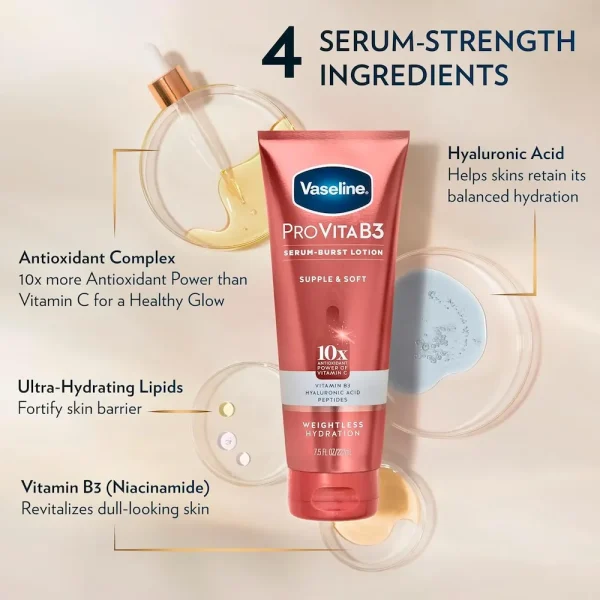 Vaseline Pro VitaB3 Skin Care Serum Burst for Healthy. Glowing Skin Luminous Glow & Supple & Soft 10x Antioxidant Power of Vitamin C with Vitamin B3. Hyaluronic Acid 7.5 fl oz 2Pk - Image 3