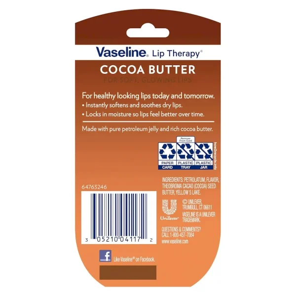 Vaseline Lip Therapy Lip Balm Mini 2 Pack Cocoa Butter For Dry Cracked Skin 0.25 oz - Image 2