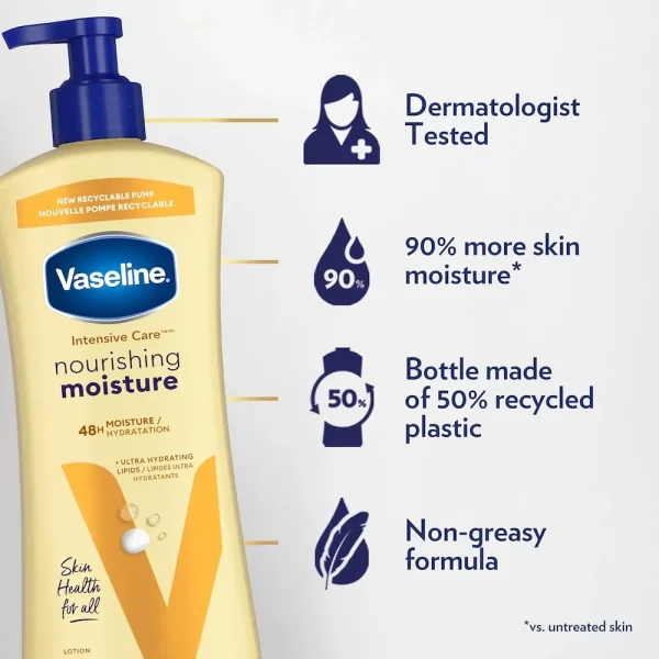 Vaseline Intensive Care Nourishing Moisture Body Lotion 3 Pk Made with Ultra-Hydrating Lipids + Pure Oat Extract for Dry Skin. for Nourished. Healthy-Looking Skin 20.3 oz - Image 4