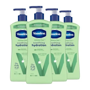 Vaseline Intensive Care Body Lotion 4 Count Soothing Hydration for Dry Skin with Ultra-Hydrating Lipids + 1% Aloe Vera Extract to Refresh Dehydrated Skin 20.3 Oz