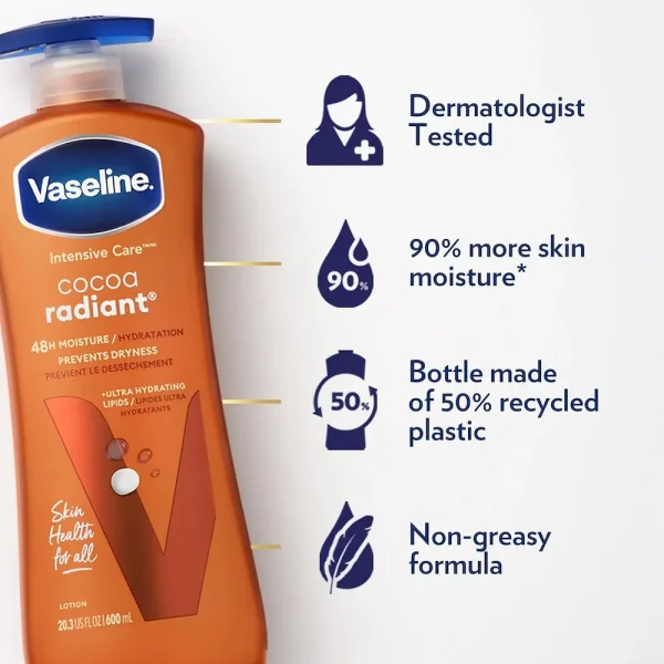 Vaseline Intensive Care Body Lotion Cocoa Radiant 4 Count for Dry Skin Lotion Made with Ultra-Hydrating Lipids and Pure Cocoa Butter for a Long-Lasting. Radiant Glow 20.3 Oz - Image 4