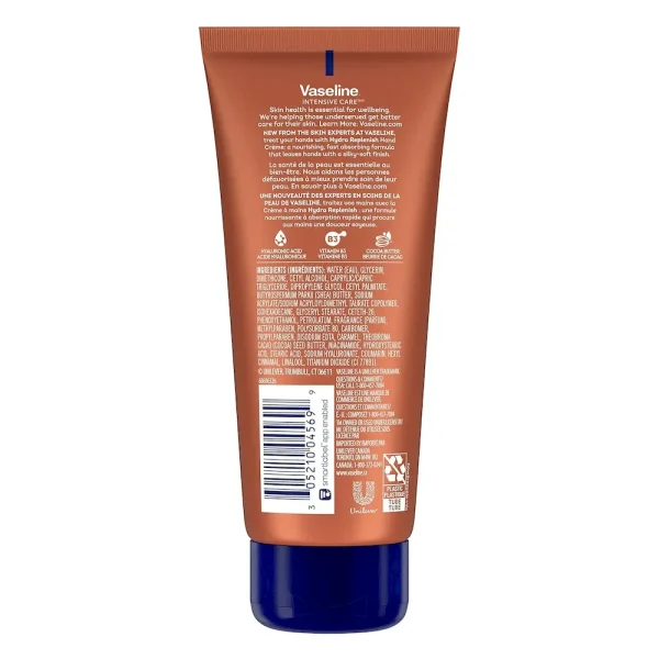 Vaseline Intensive Care Hand Cr??me Moisturizer for Dry Hands Hydra Replenish Made with hyaluronic acid. vitamin B3. and cocoa butter 3.4 oz 6 Count - Image 2