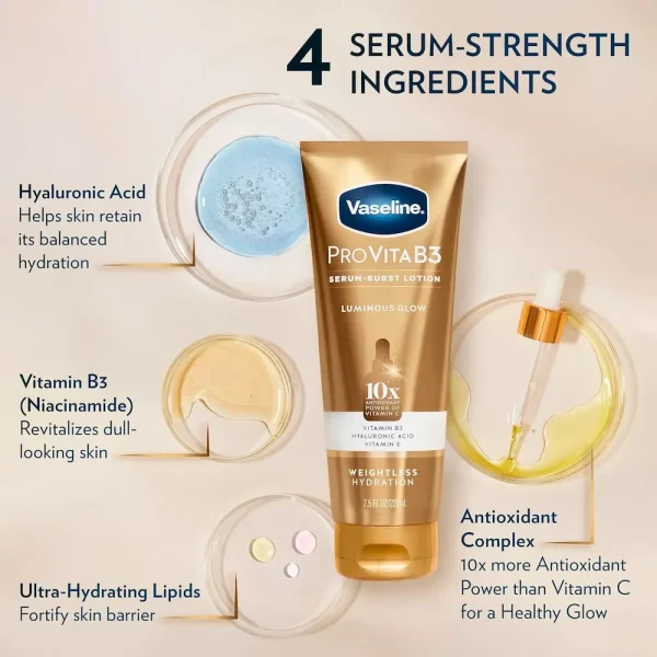 Vaseline Pro VitaB3 Skin Care Serum Burst for Healthy. Glowing Skin Luminous Glow & Supple & Soft 10x Antioxidant Power of Vitamin C with Vitamin B3. Hyaluronic Acid 7.5 fl oz 2Pk - Image 5