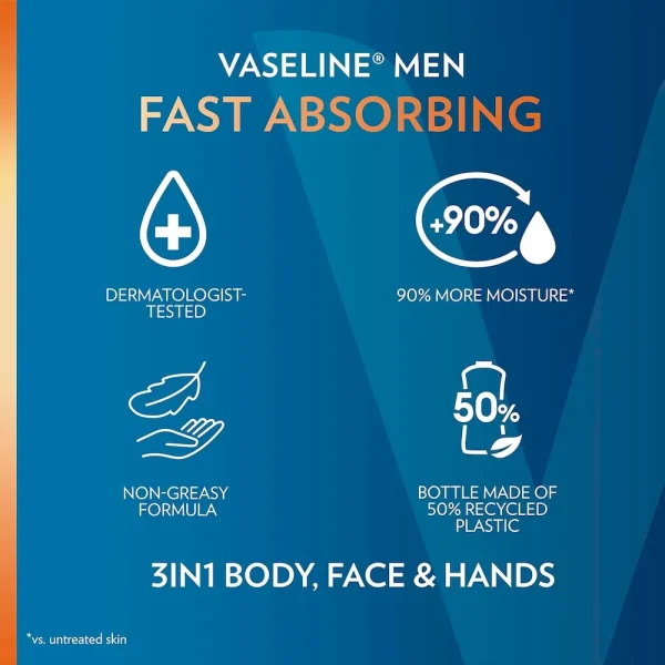 Vaseline Men’s Healing Moisture Hand & Body Lotion For Dry or Cracked Skin Fast Absorbing Non-Greasy Lotion for Men 20.3 oz. Pack of 3 - Image 9
