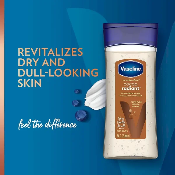 Vaseline Intensive Care Cocoa Radiant Pack of 3 for Glowing Skin Body Gel Oil Made with Pure Cocoa Butter + Replenishing Oils 6.8 oz - Image 6