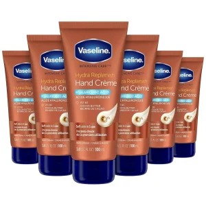 Vaseline Intensive Care Hand Cr??me Moisturizer for Dry Hands Hydra Replenish Made with hyaluronic acid. vitamin B3. and cocoa butter 3.4 oz 6 Count
